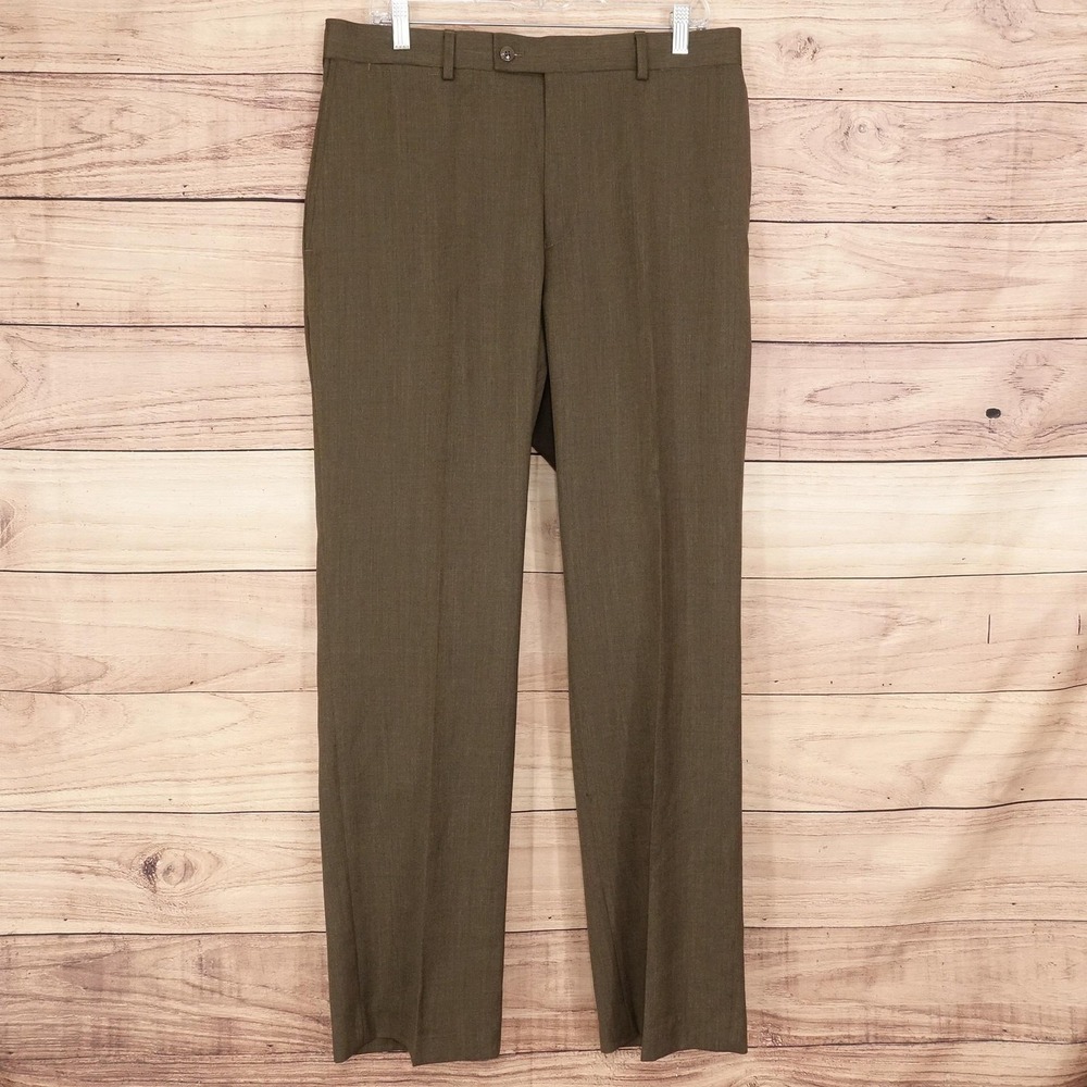 Louis Raphael Rosso Dress Pants Mens 34x31 (36x32) Brown Wool Blend Regular Fit
